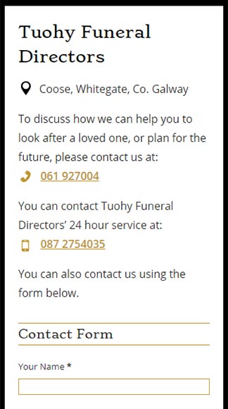Tuohy Funeral Directors Contact